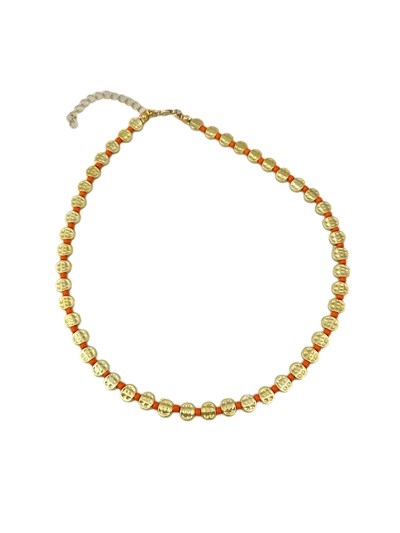Turuncu Boncuk Detay Gold Dövme Plaka Model Kolye ( 48 Cm )