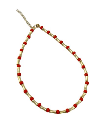 Turuncu Boncuk Detay Kemik Model Kolye (48 Cm)