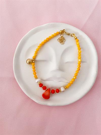 Turuncu Boncuk Mercan Uç Detay Halhal (25cm)