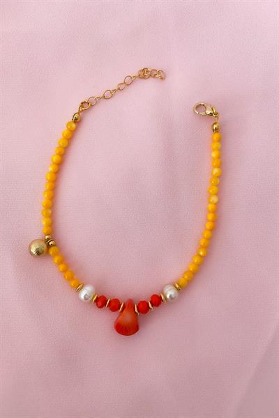 Turuncu Boncuk Mercan Uç Detay Halhal (25cm)