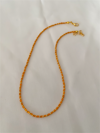 Turuncu Cam Boru Boncuk Gold Detay Kolye (42cm)