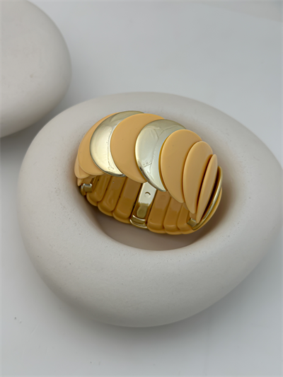 Turuncu Mineli Gold Plaka Detay Kemik Model Lastikli Bileklik