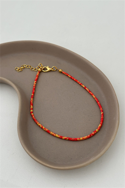 Turuncu Tonlama Kum Boncuk Halhal (28 Cm)