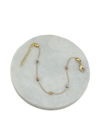 Üç Renk Dorika Topçuklu Zincir Bileklik ( 21 Cm )