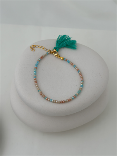 Üç Renkli Çin Kristali Yeşil Püskül Detay Halhal (28 Cm)