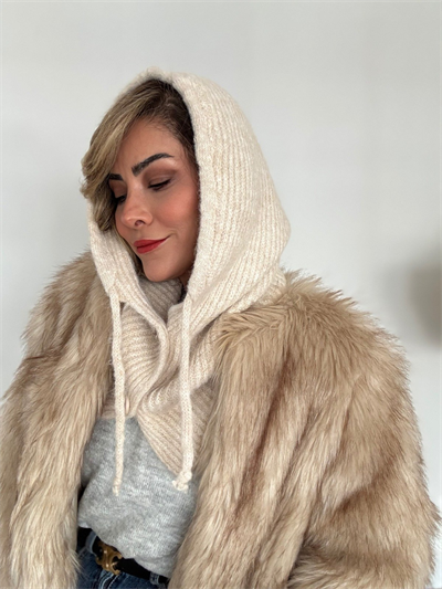 Vizon Renk Yumuşak Dokulu Düğmeli Balaclava