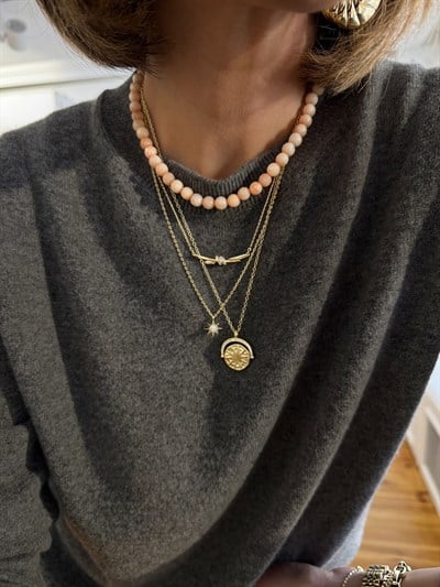 Yavruağzı Fasetli Akik Taş Kolye Kombini