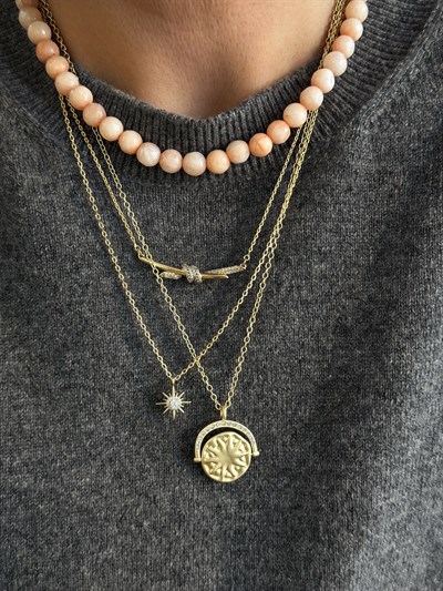 Yavruağzı Fasetli Akik Taş Kolye Kombini