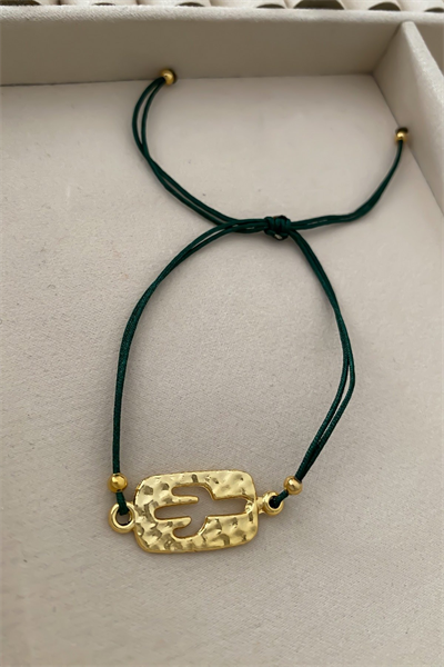 Yeşil İpte Dövme Plaka Kaktüs Figür Bileklik.