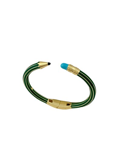 Yeşil Kalem Gold Şerit Detay Kelepçe Bileklik