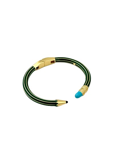 Yeşil Kalem Gold Şerit Detay Kelepçe Bileklik
