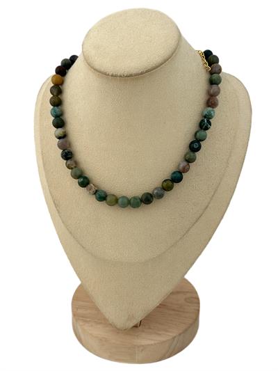 Yeşil Sarı Hareli Akik Taş Sıralı Kolye (45 Cm)