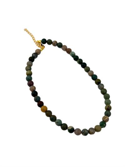 Yeşil Sarı Hareli Akik Taş Sıralı Kolye (45 Cm)