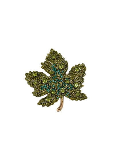 Yeşil Taşlı Renk Geçişli Yaprak Broş