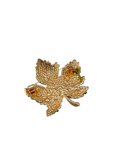 Yeşil Taşlı Renk Geçişli Yaprak Broş