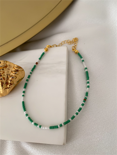 Yeşil Tonlama Kum Boncuk Halhal (28 Cm)