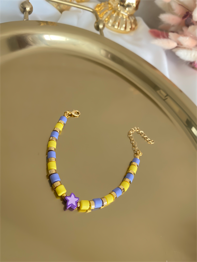 Yıldız Detay Renkli Fimo Boncuk Bileklik (23 Cm)