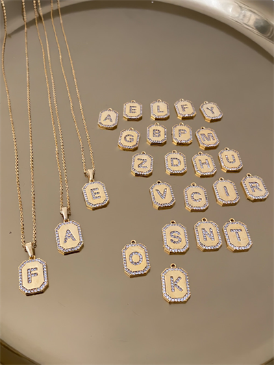 Zirkon Taş Çerçeve Plaka Üzeri Harf Kolye (50cm)