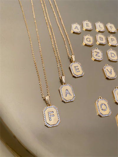 Zirkon Taş Çerçeve Plaka Üzeri Harf Kolye (50cm)