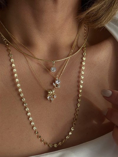 Zirkon Taş Detay Tel Choker Kolye Kombini