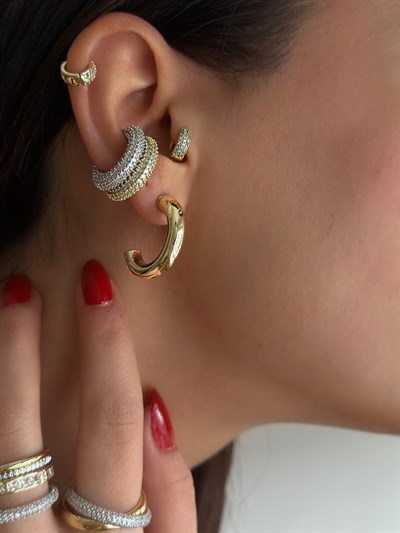 Zirkon Taş Tasarım Kapama Halka Küpe Kombini