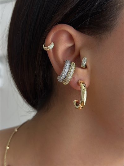 Zirkon Taş Tasarım Kapama Halka Küpe Kombini