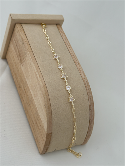Zirkon Taşlı Daire Ve Yıldız Figür Sıralı Bileklik (19 Cm)