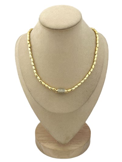 Zirkon Taşlı Gold Topçuklu Tasarım Kolye ( 45 Cm )