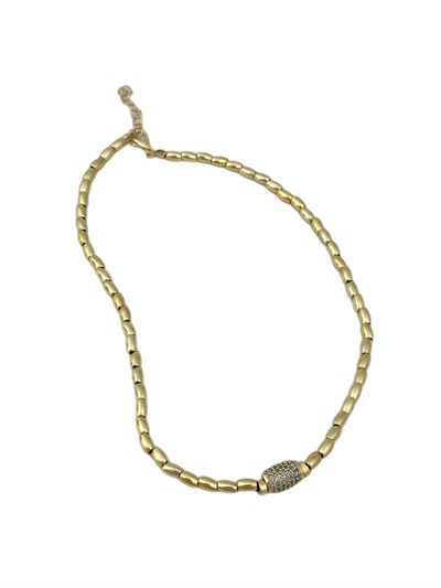 Zirkon Taşlı Gold Topçuklu Tasarım Kolye ( 45 Cm )