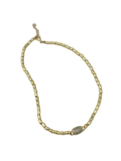 Zirkon Taşlı Gold Topçuklu Tasarım Kolye ( 45 Cm )