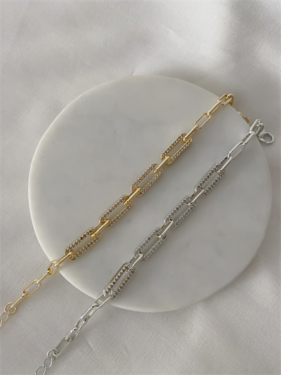 Zirkon Taşlı İç İçe Geçmeli Zincir Bileklik (20cm)