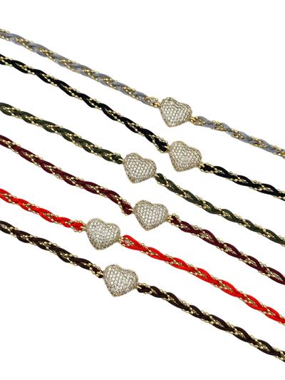 Zirkon Taşlı Kalp Figür Detay İp Dolamalı Bileklik ( 50 Cm )