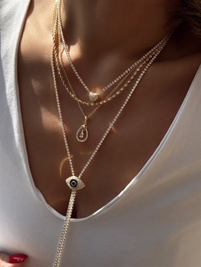 Zirkon Taşlı Kalp Figür Su Yolu Kolye Kombini