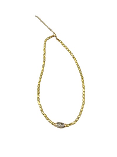 Zirkon Taşlı Silindir Model Oval Plaka Topçuk Kolye ( 48 Cm )