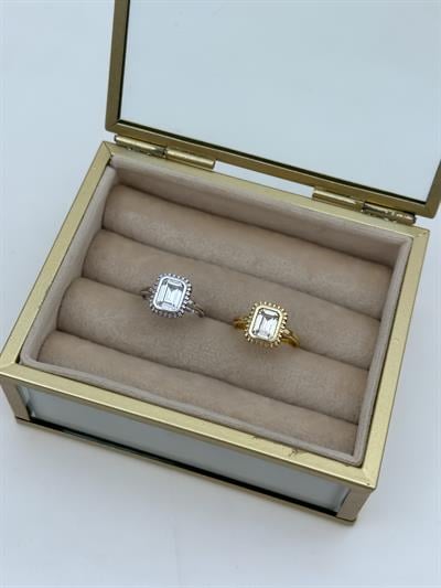 Zirkon Taşlı Tırtıklı Çerçeve Detay Baget Taşlı Ayarlanabilir Yüzük