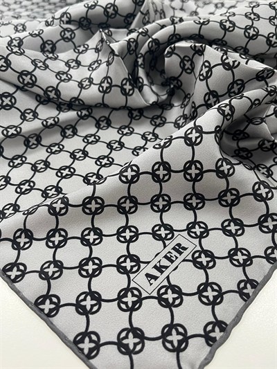 Aker İpek Eşarp - 8991713-972- Gümüş Siyah Twill