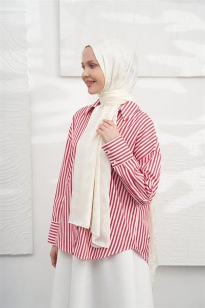 Armanda Jakarlı Şal - Kazayağı Desenli - Krem