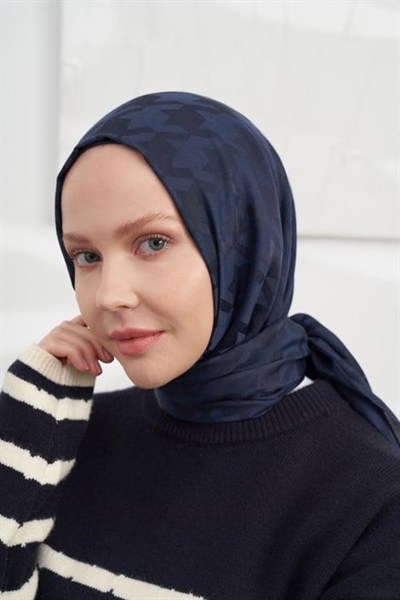 Armanda Jakarlı Şal - Kazayağı Desenli - Lacivert