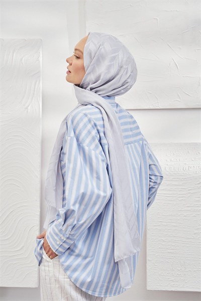 Armanda Jakarlı Şal - Zigzag Desenli - Gümüş