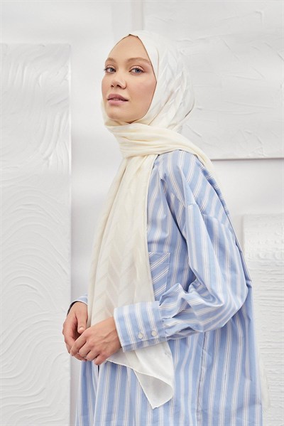 Armanda Jakarlı Şal - Zigzag Desenli - Krem