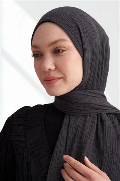 Armanda Müslin Biyeli Şal - Gri Mavi