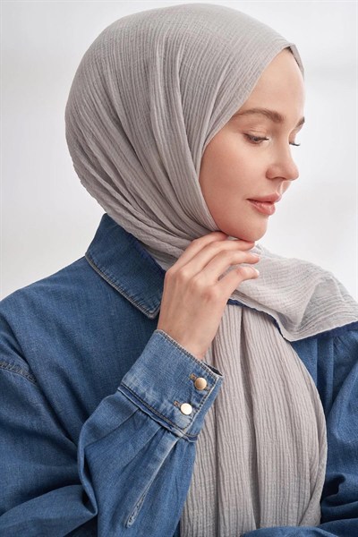 Armanda Müslin Biyeli Şal - Gümüş