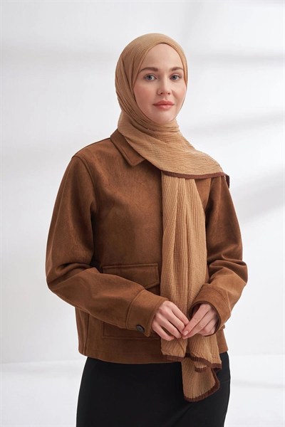 Armanda Müslin Biyeli Şal - Koyu Bej