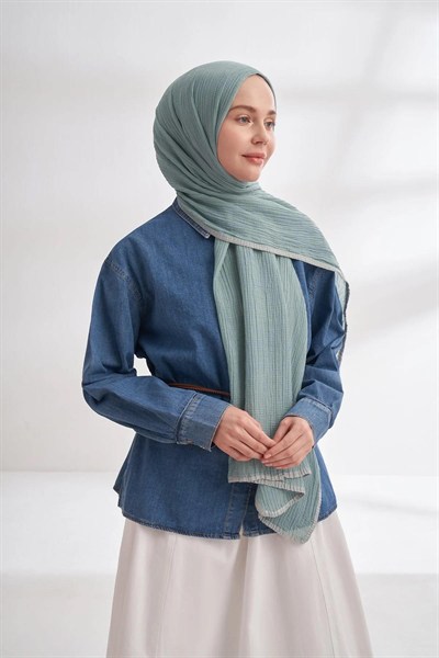 Armanda Müslin Biyeli Şal - Mint Yeşili