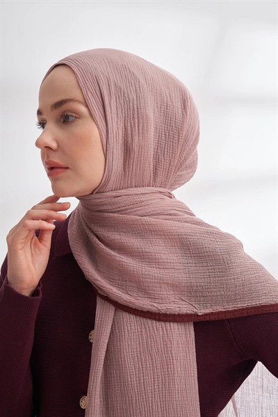 Armanda Müslin Biyeli Şal - Sisli Pudra