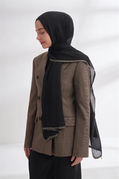 Armanda Müslin Biyeli Şal - Siyah