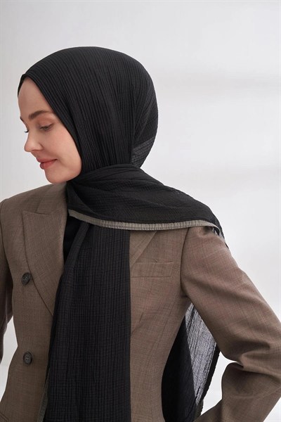 Armanda Müslin Biyeli Şal - Siyah