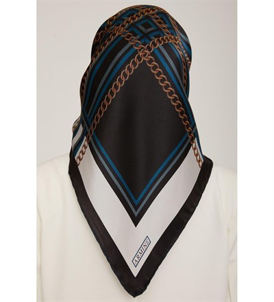 Armine İpek Eşarp 2023 Kış - 8845-50 Siyah Petrol Twill