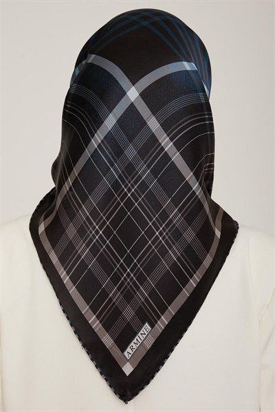 Armine İpek Eşarp 2023 Kış 8824-51 Siyah Petrol Twill