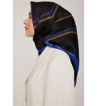 Armine İpek Eşarp 2023 Kış 8833-39 Siyah Saks Twill